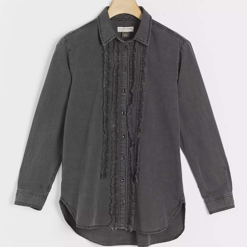 Anthropologie Pilcro Juni Ruffled Denim Buttondown XS